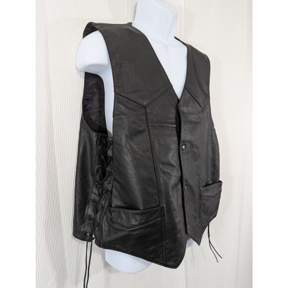 VICTORY MOTORCYCLES/FRONTIER! LUXE LACED SIDE  BLACK GENUINE LEATHER VEST! SZ 50 - Picture 3 of 9